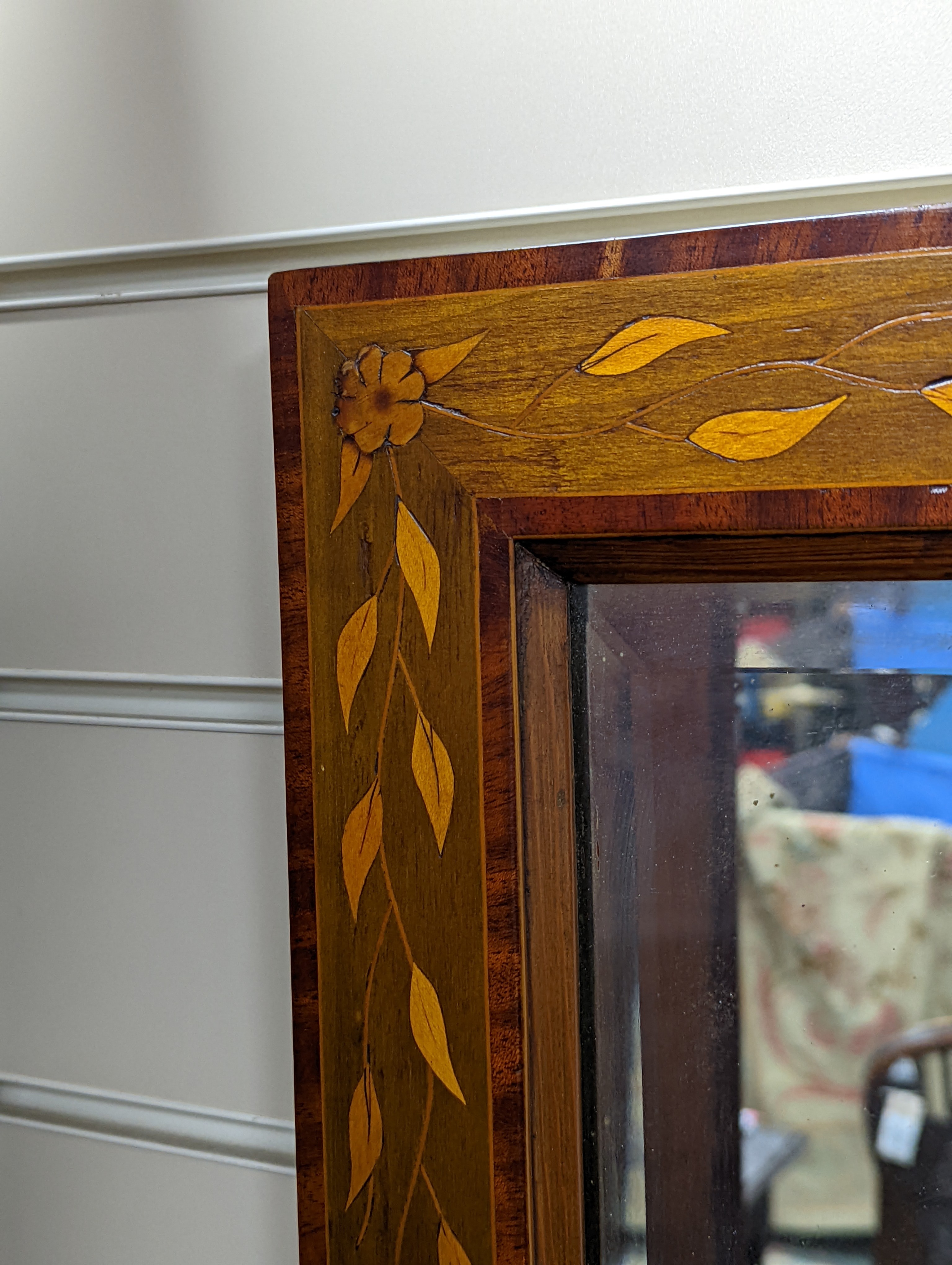 A Dutch floral rectangular marquetry and mahogany mirror, width 50cm, height 62cm